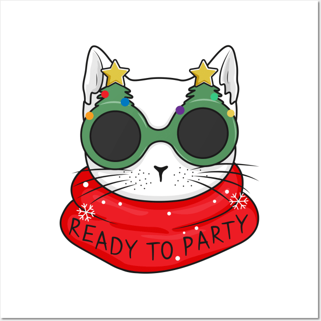 Winter holidays Profound Partygoer white cat Wall Art by runcatrun